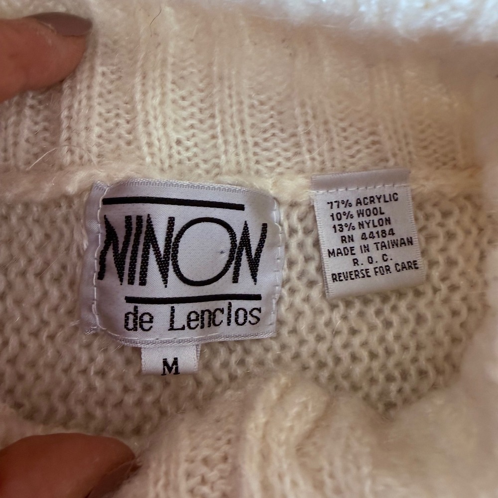 Vintage Cream Knit Mock Neck Sweater Button Back Batwing Dolman Women M - Picture 2 of 9